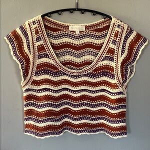 Rebellion White, Brown and Purple Crochet Crop Top Small